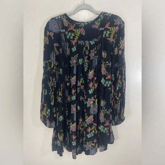 Free People Just The Two Of Us Black Floral Peasant Tunic Dress Top Women’s XS - Picture 10 of 15